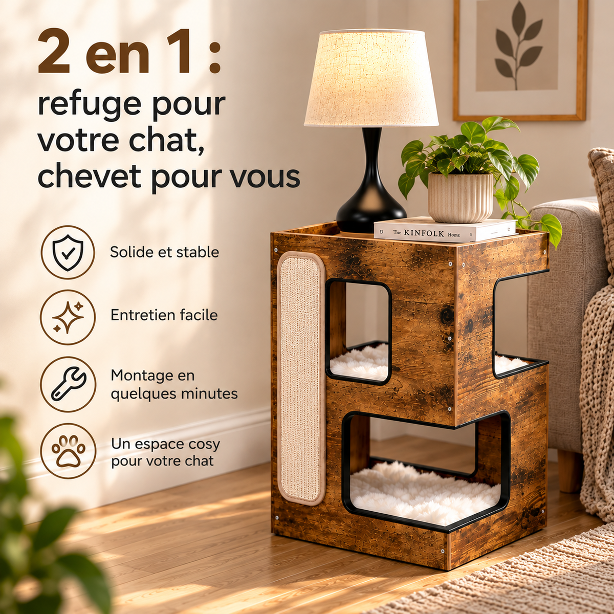 Le Chevet – Arbre à chat design en bois avec niche douillette