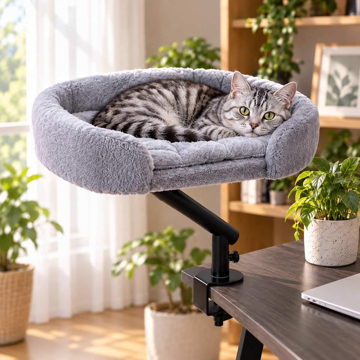 Le Compagnon – Lit pour chat fixé au bureau, rotatif à 360°