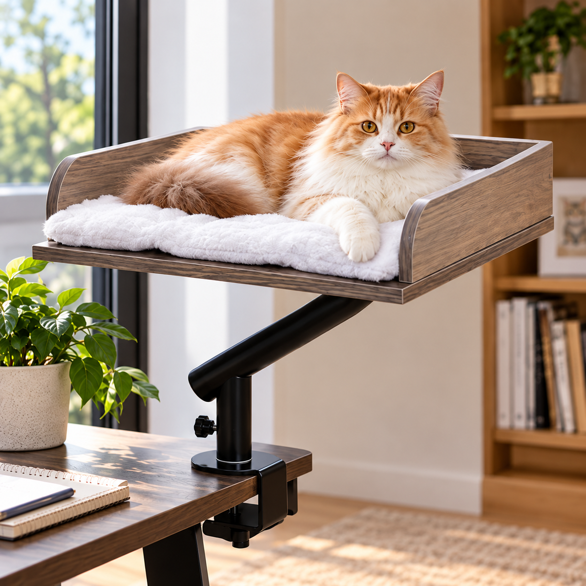Le Compagnon – Lit pour chat fixé au bureau, rotatif à 360°
