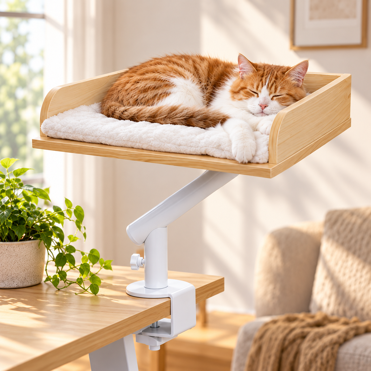 Le Compagnon – Lit pour chat fixé au bureau, rotatif à 360°