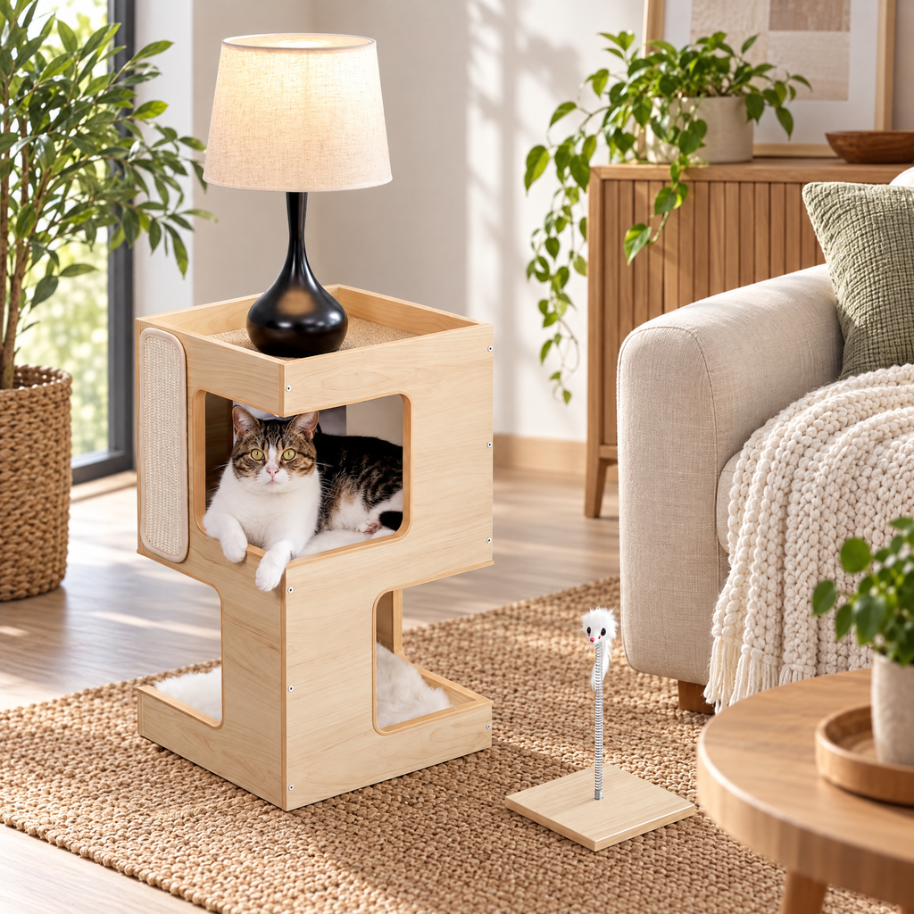 Le Chevet – Arbre à chat design en bois avec niche douillette
