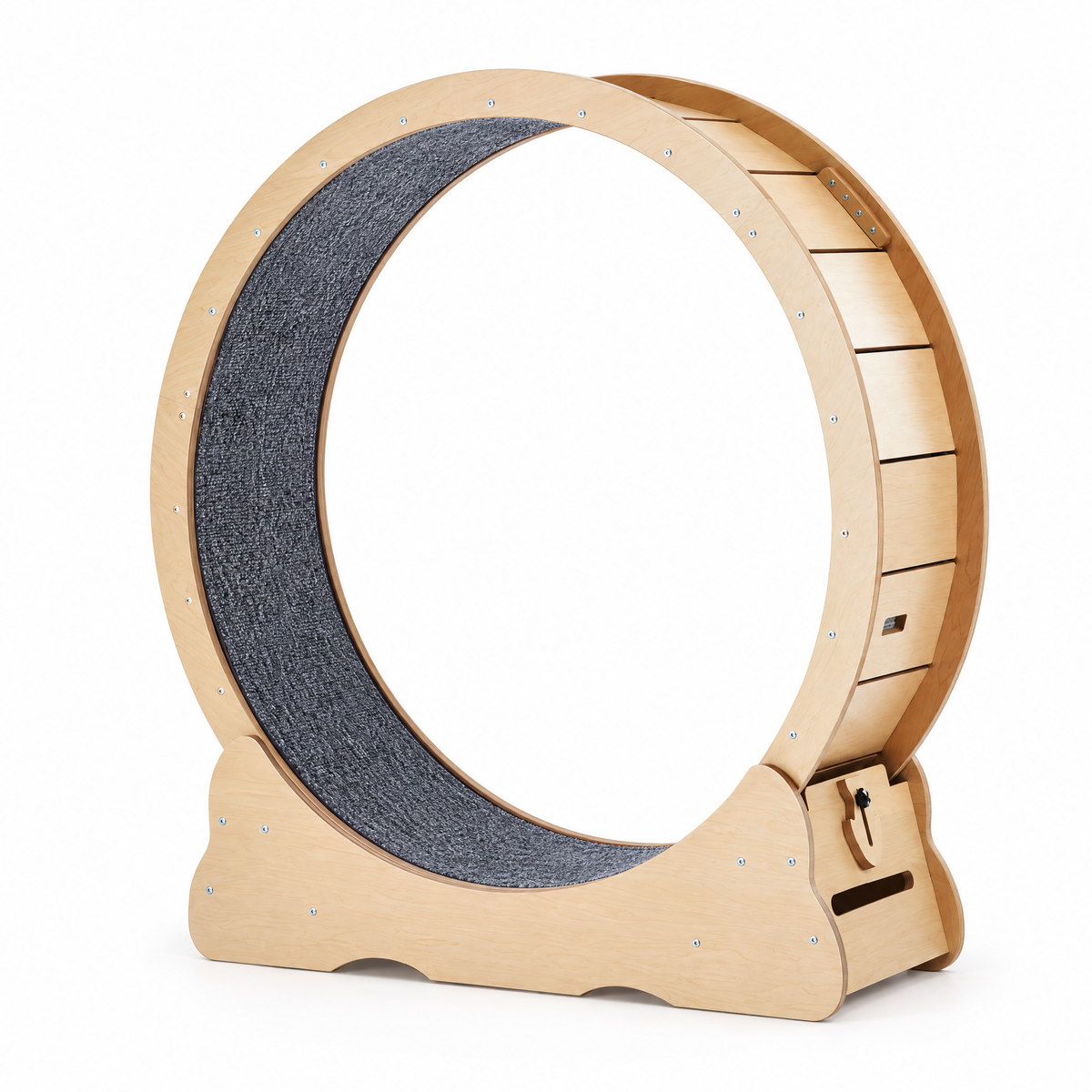 La Ronde d'Ernest, roue d'exercice pour chat en bois, sur fond blanc