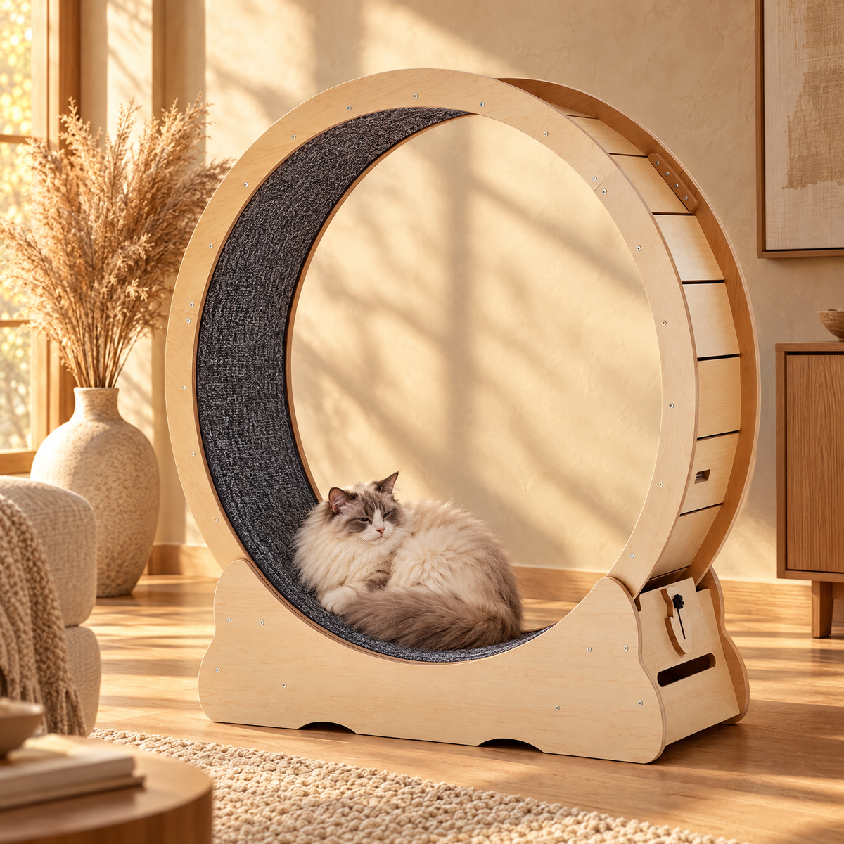 Chat Ragdoll faisant la sieste dans La Ronde d'Ernest dans un salon lumineux
