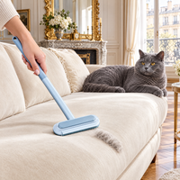 Le Majordome retirant les poils de chat d'un canapé en velours dans un salon parisien