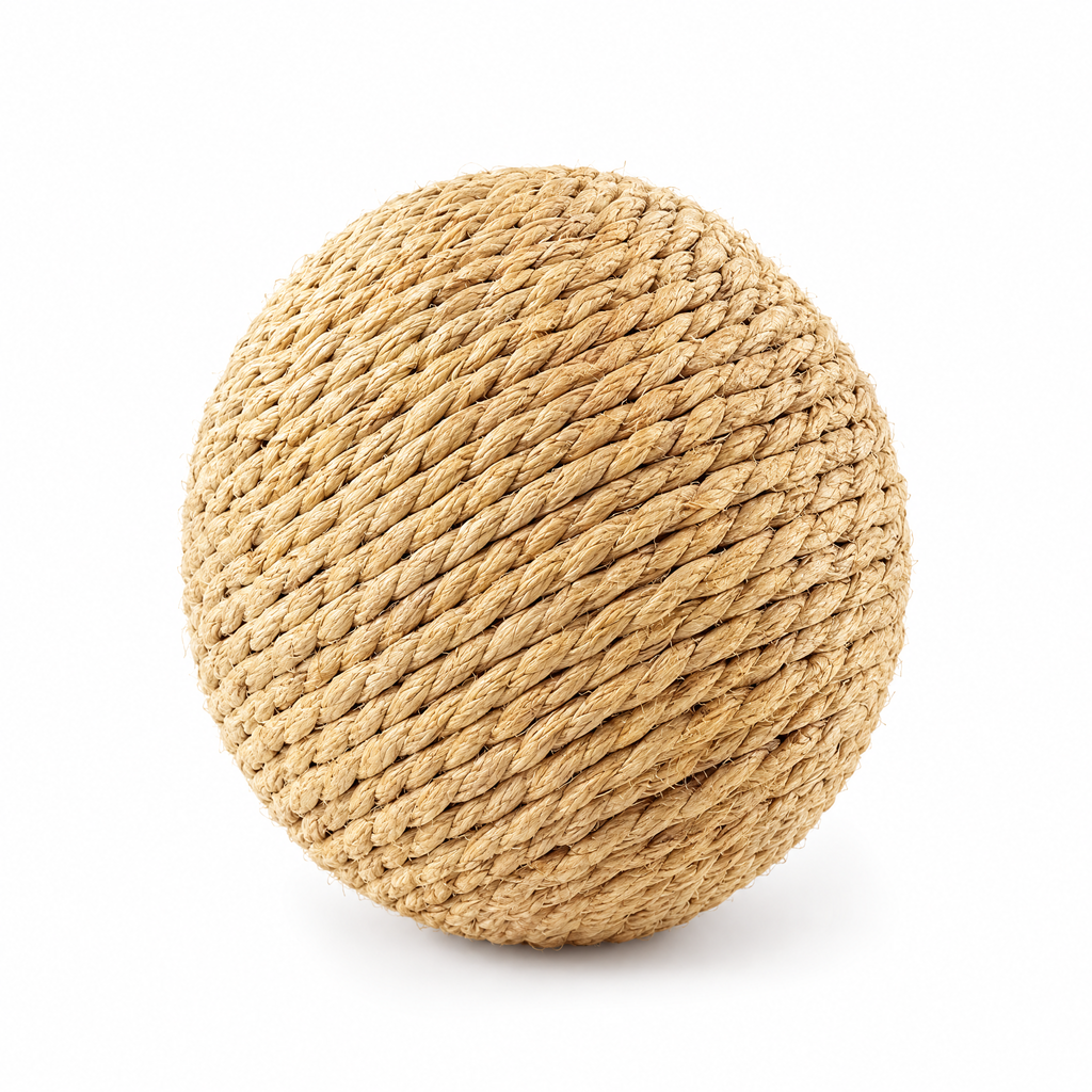 La Pelote, balle à griffer en sisal naturel pour chat, sur fond blanc